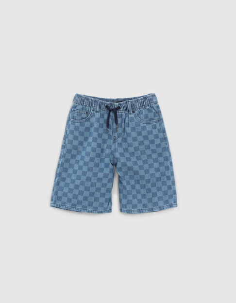 Bermuda relaxed en jean bleu motif damier garçon - IKKS