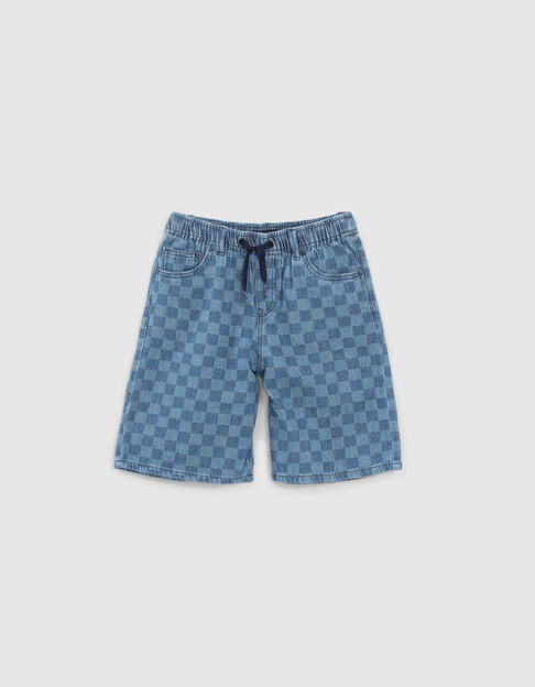 Boys’ blue denim checkerboard motif relaxed Bermudas