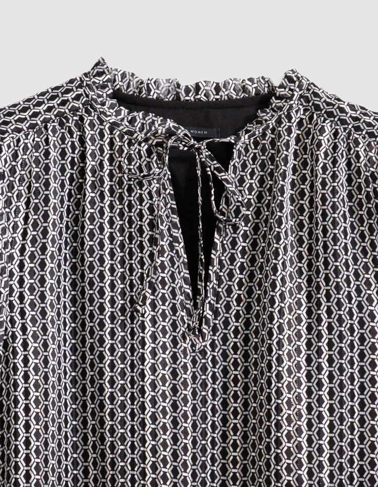 Robe noire imprim&eacute; graphique bicolore Femme-6