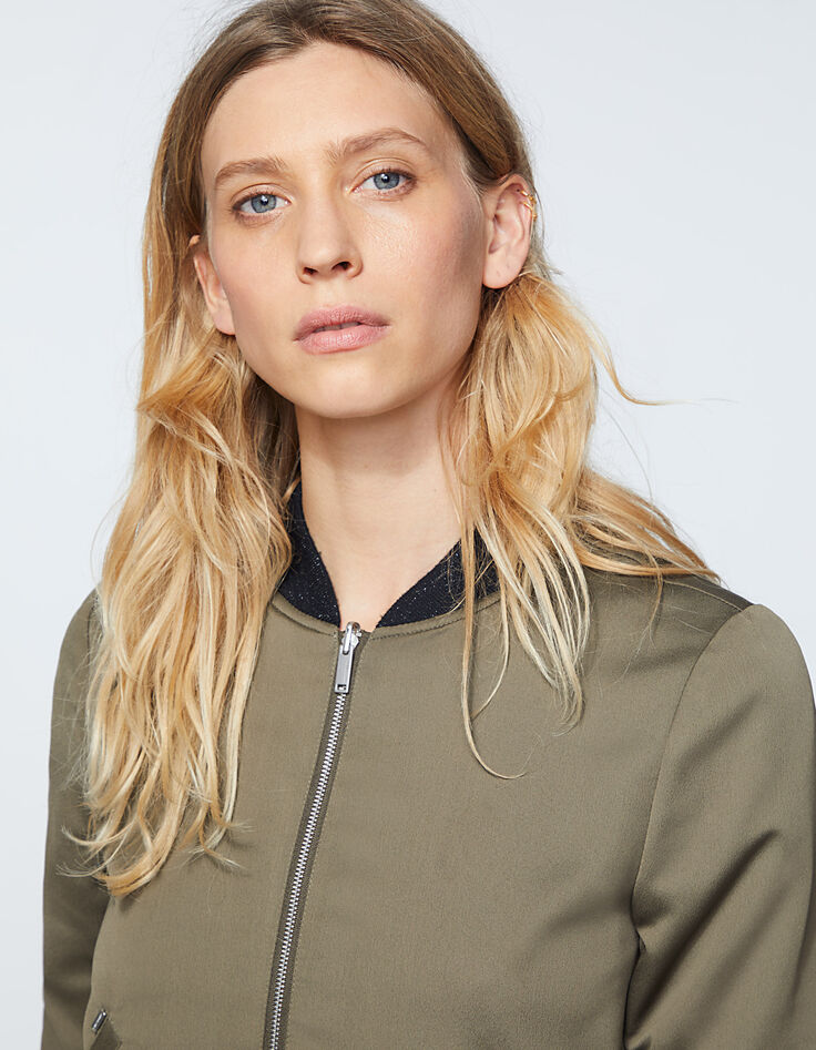Bombers kaki en satin réversible visuel brodé dos femme-5