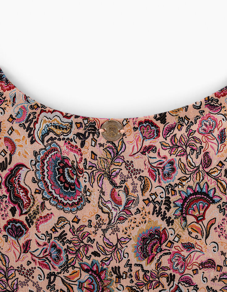 Robe longue rose poudré imprimé cachemire fille-7