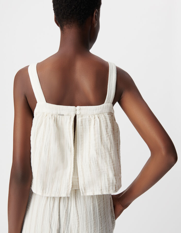 Ecru jumpsuit katoengaas met beige strepen-3