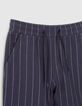 Boys' navy knit pinstriped Bermuda shorts-3