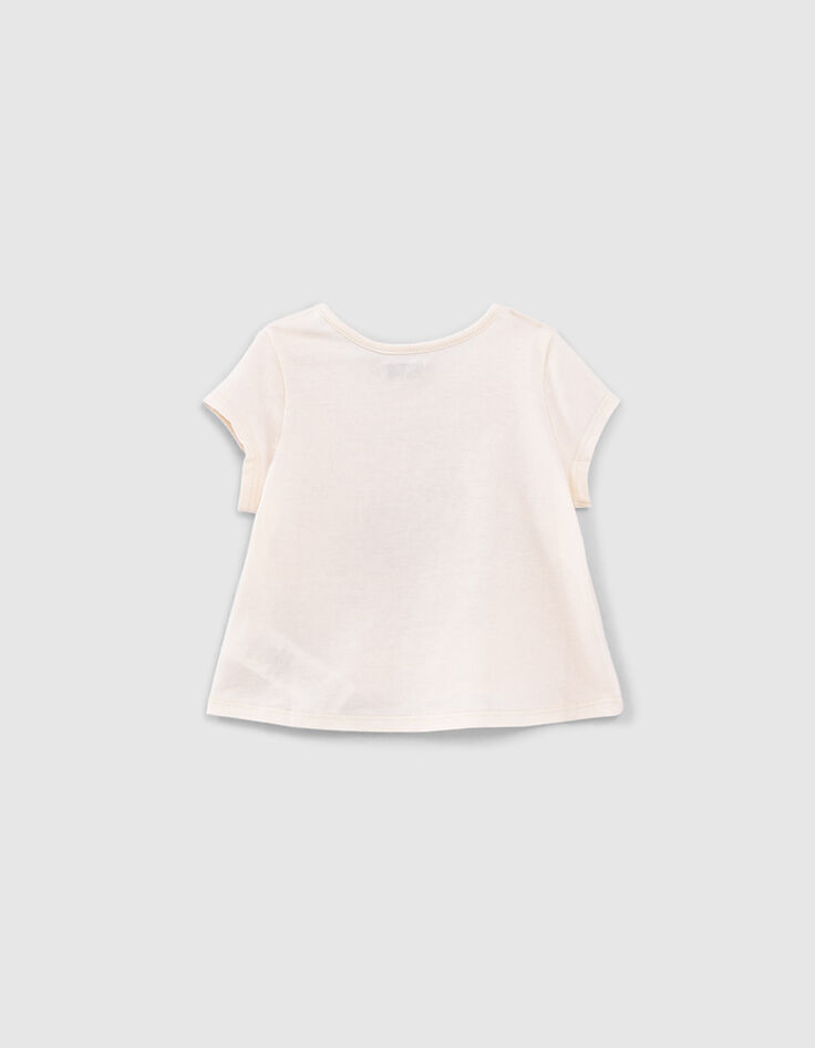 Ecru bio-T-shirt opdruk glitterslippers babymeisjes -3
