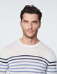 Pull marinière off white à rayures bicolores Homme-4