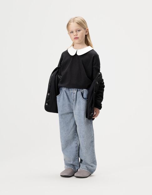 Zwart T-shirt lange mouw ecru kraag lovertjes meisjes - IKKS