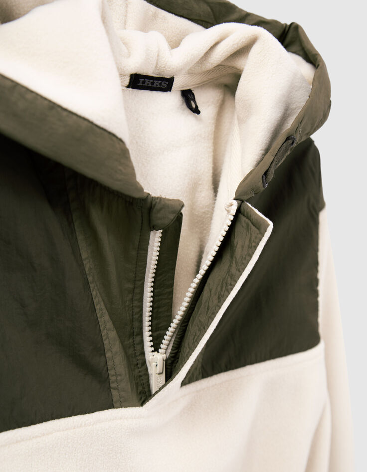 Boys&rsquo; ecru and khaki mixed fabric hoodie-5