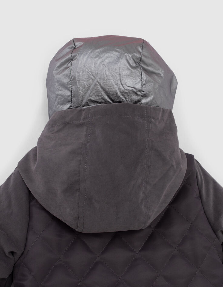 Grauer, gefütterter Parka mit Kapuze für Babyjungen-5
