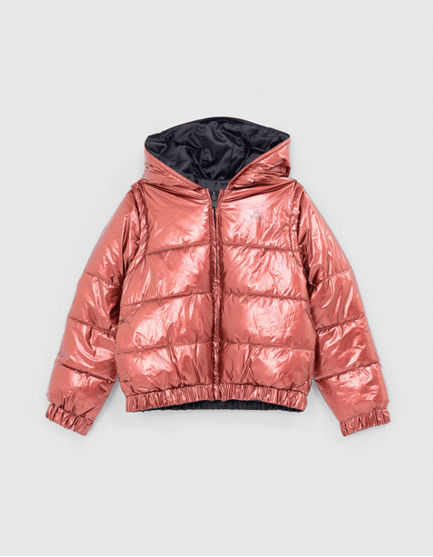 Omkeerbare pufferjas navy en metallic rood meisjes