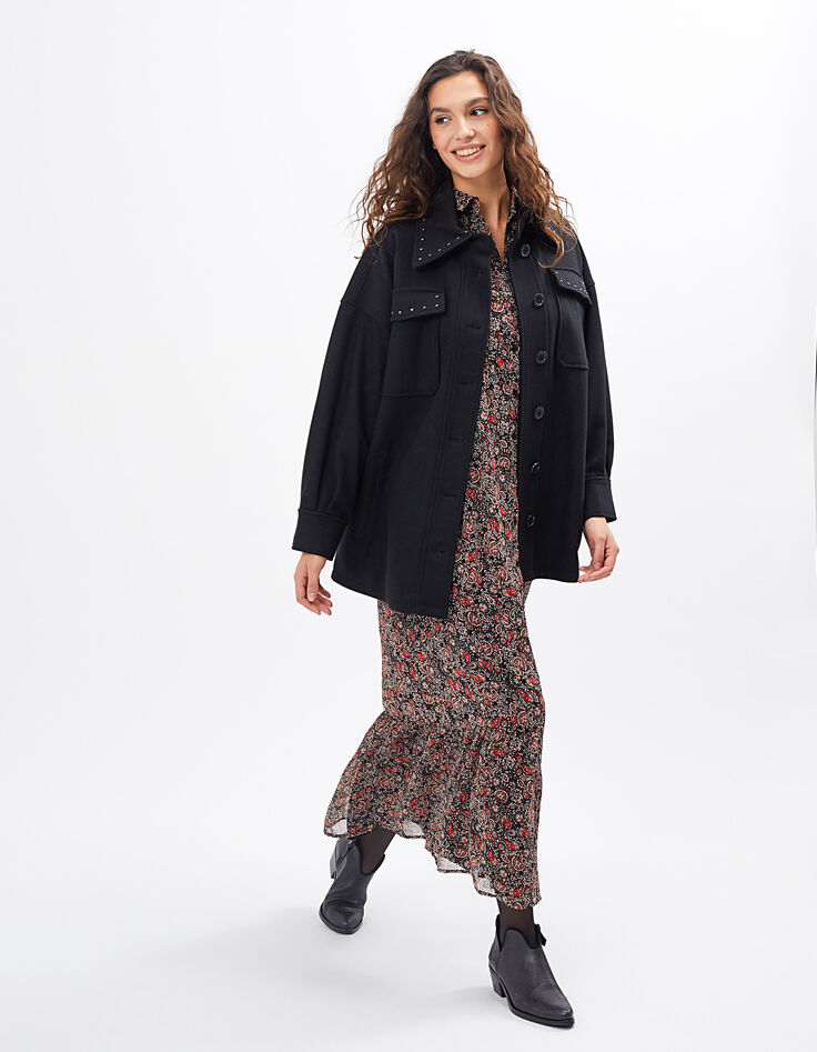 Robe longue noire imprimé cachemire bohème I.Code-5