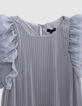 Robe argentée plissée manches tulle plumetis fille-3