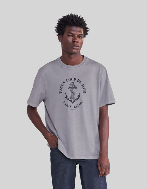 Men's azure T-shirt with anchor image - IKKS