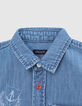 Blaues Jungenjeanshemd mit Print-3