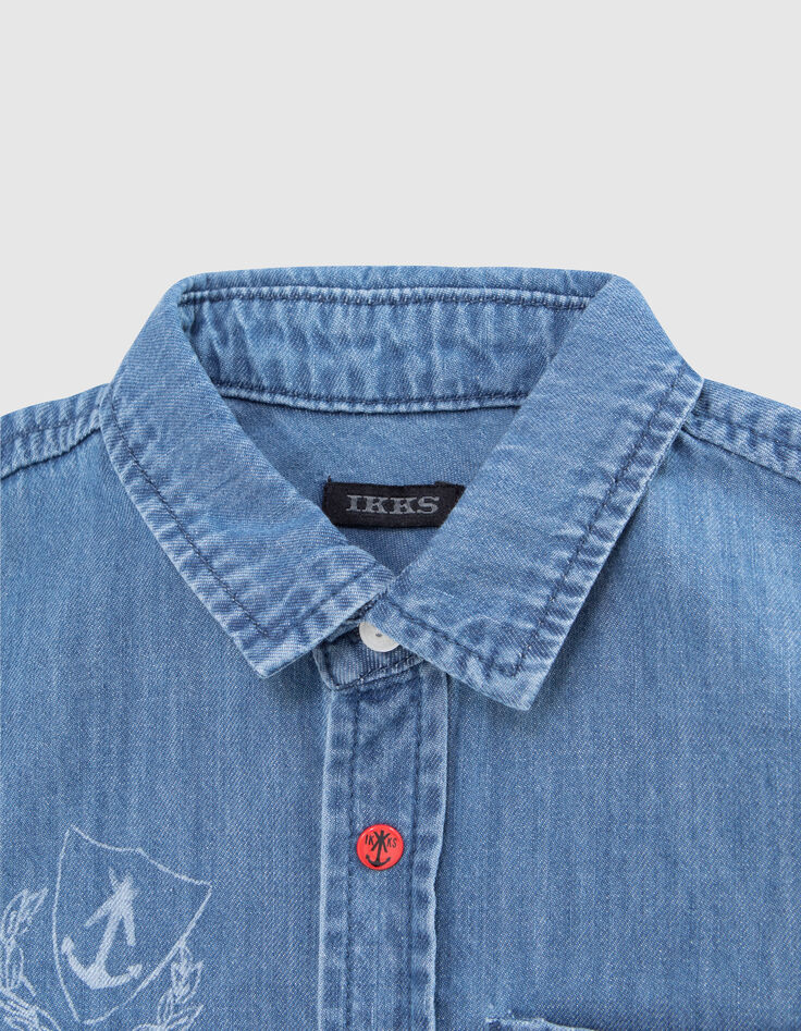 Blaues Jungenjeanshemd mit Print-3