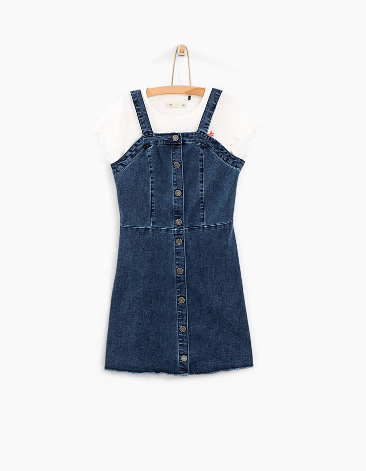 Vestido-peto 2 en 1 vaquero con camiseta niña-2