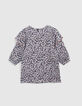 Blaues Kleid Bio-Baumwolle lila Blumenmuster für Mädchen-5