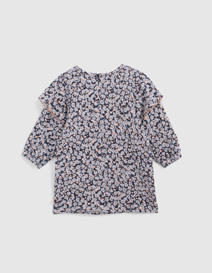 Blaues Kleid Bio-Baumwolle lila Blumenmuster für Mädchen-5