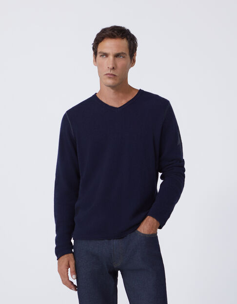 Men’s navy pure cashmere V-neck sweater - IKKS