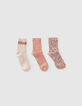 Girls&rsquo; pink, ecru, brown socks-1
