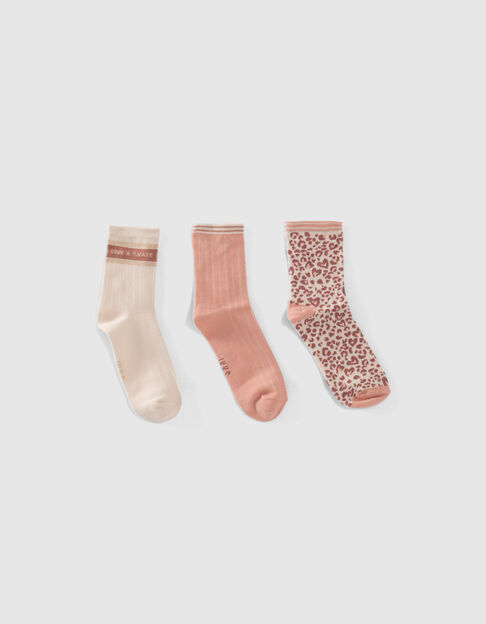 Girls’ pink, ecru, brown socks