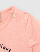 Baby girls’ peach T-shirt, embroidery & espadrilles image-4