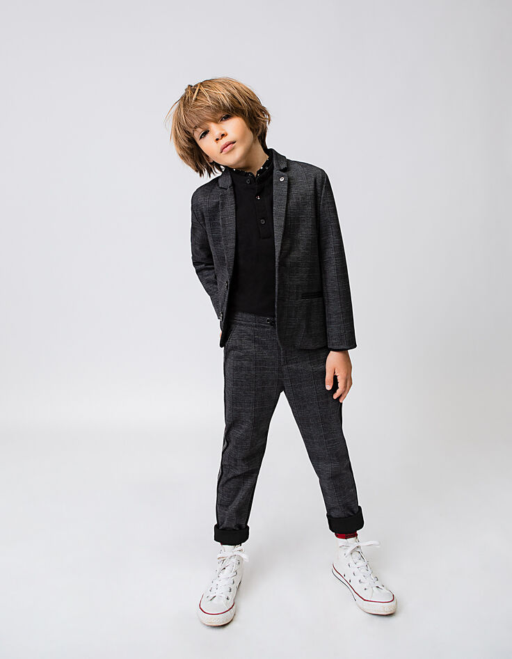 Pantalon gris chiné forme jogging prince-de-galles garçon-6 Pantalon gris chiné forme jogging prince-de-galles garçon-6
