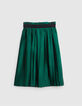Girl's green satin pleated midi skirt-5