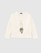 Girls&rsquo; ecru T-shirt +hand image & embroidered bracelets-1
