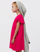 Vestido rosa vivo tejido gofrado plumetis niña-3