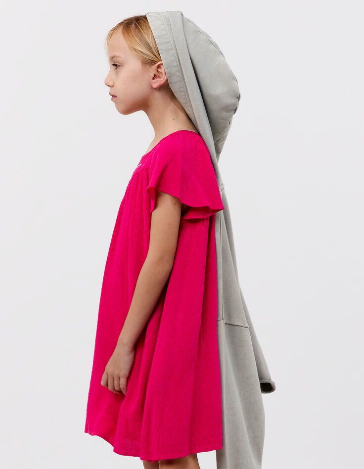 Vestido rosa vivo tejido gofrado plumetis niña-3