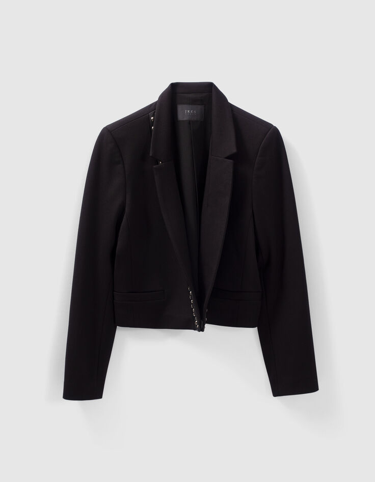 Veste de costume courte noire décor clous Femme-6