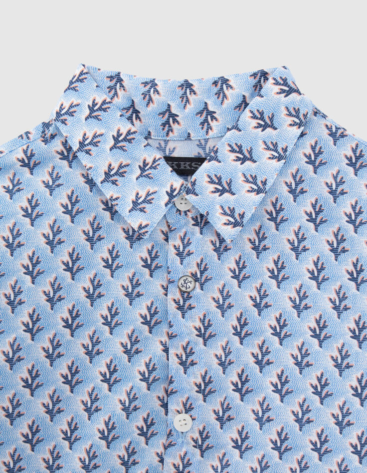 Blauw overhemd Liberty® stof koraalmotief jongens-2