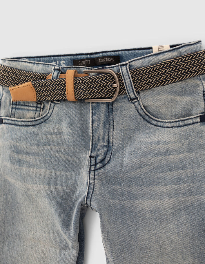 Boys’ blue slim jeans with woven belt - IKKS