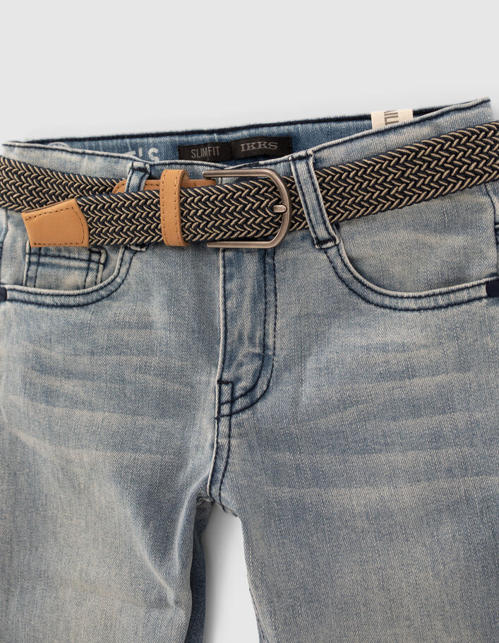 Boys’ blue slim jeans with woven belt-5