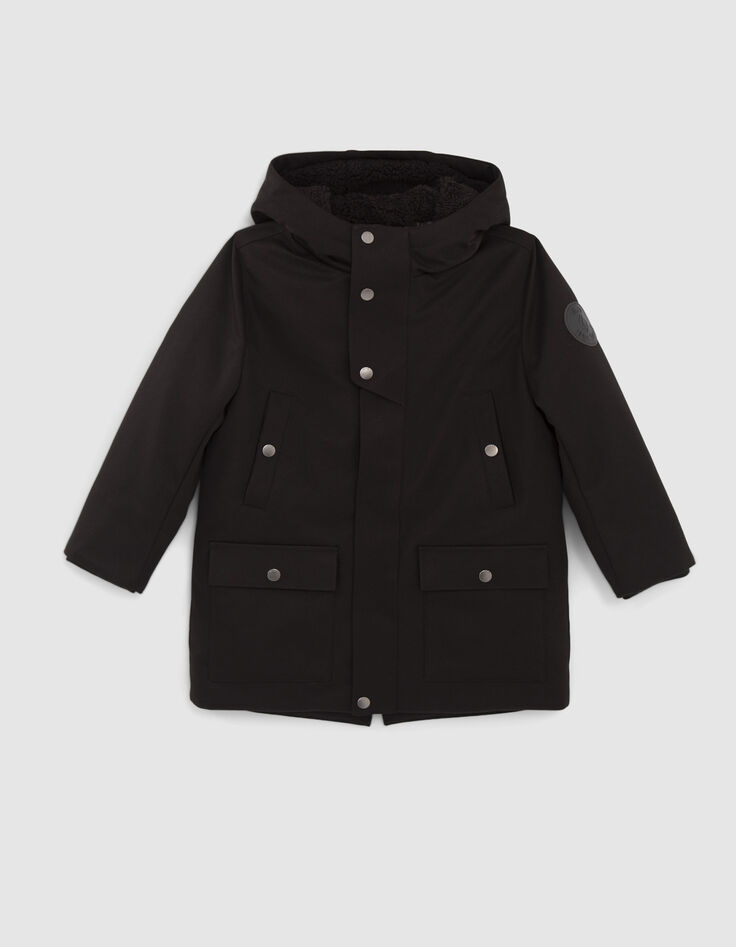 Schwarzer Jungen-Parka mit Kapuze mit Steppfutter-1