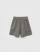 Kaki short jacquardstof en ladderajour meisjes-3