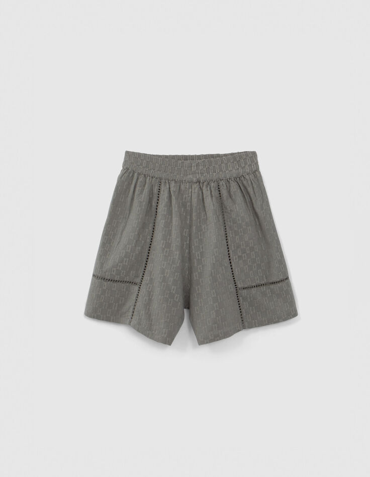 Kaki short jacquardstof en ladderajour meisjes-3
