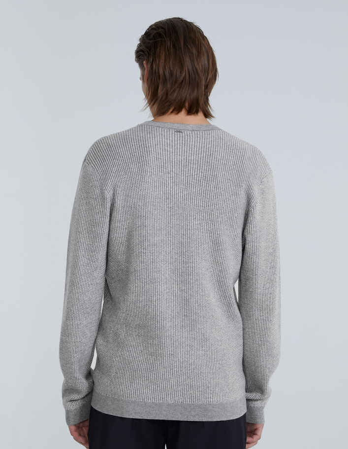 Pull gris tricot relief gaufré Homme-2