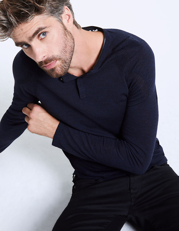 Pull marine à col tunisien Homme-1