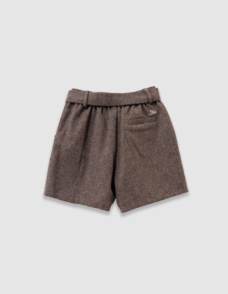 Braune Mädchenshorts aus meliertem Flanell-3