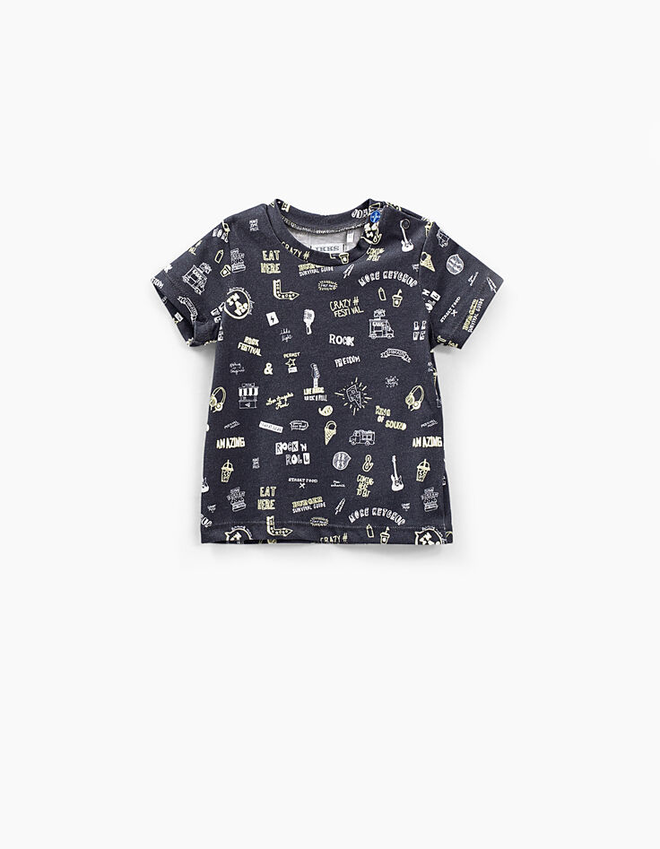 Tee-shirt gris anthracite all over musique bébé garçon -1