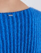 Pull col V en laine mousseuse coloris bleu femme-5