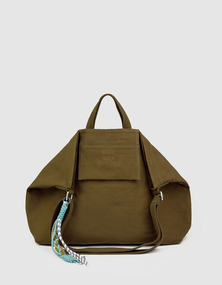 El bolso totebag kaki lona bordado Mujer-1