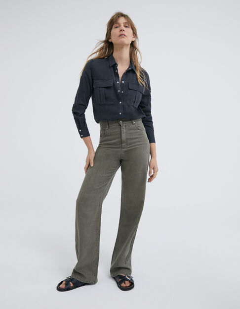 Women’s khaki high-waist wide-leg jeans