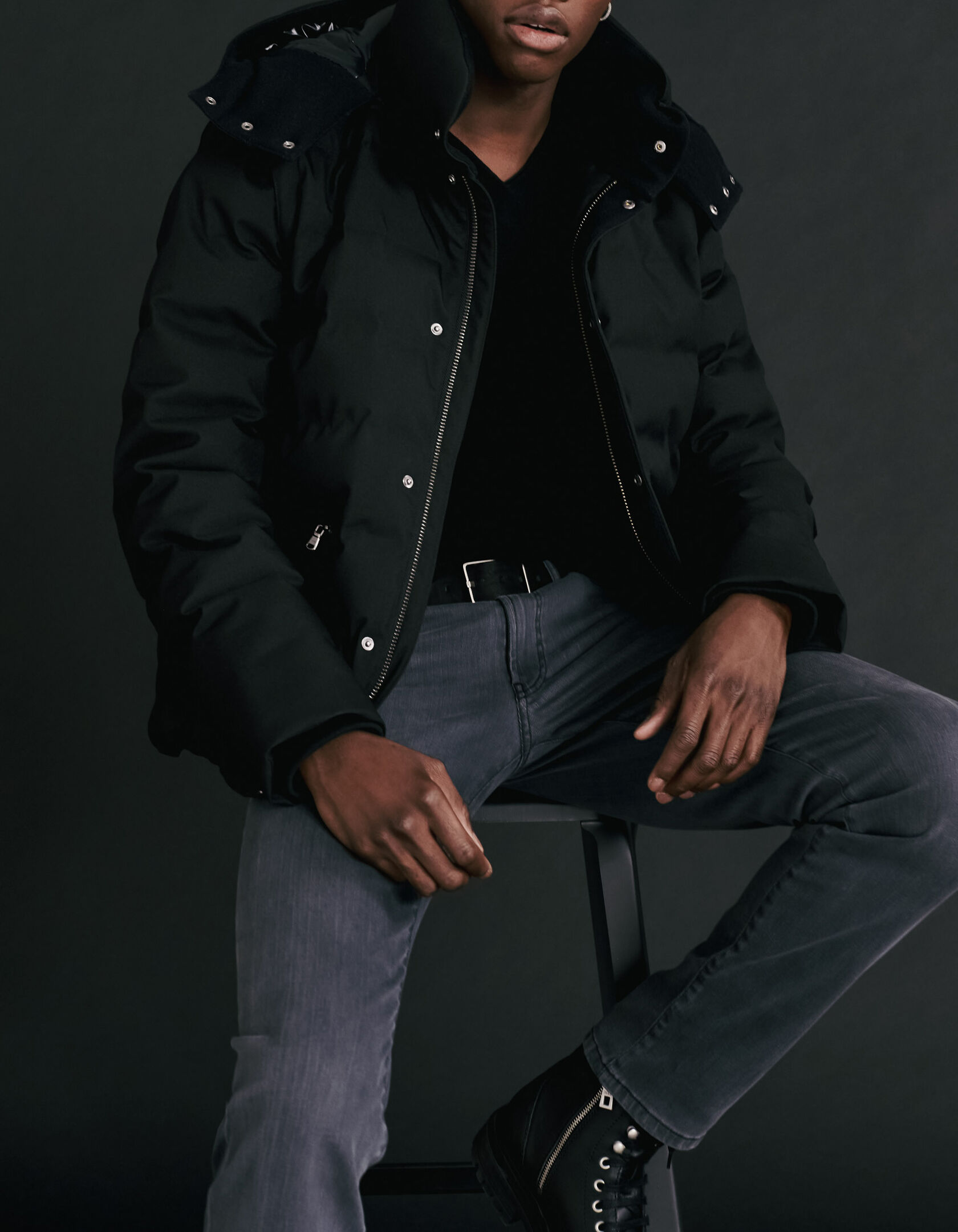 Puffer jacket with fabric sleeves online