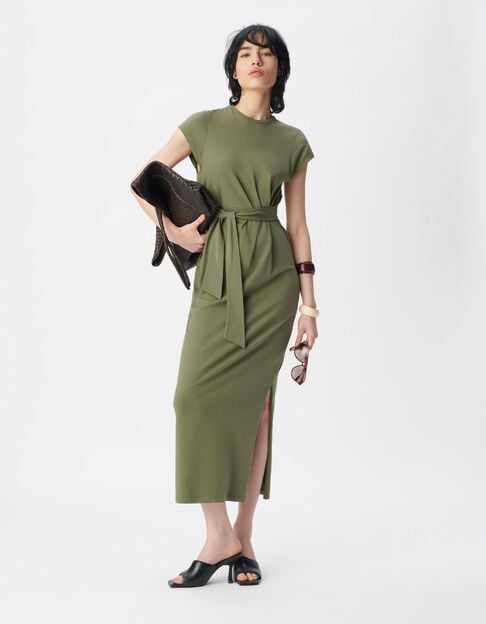 Robe midi kaki ceinture &agrave; nouer Femme - IKKS