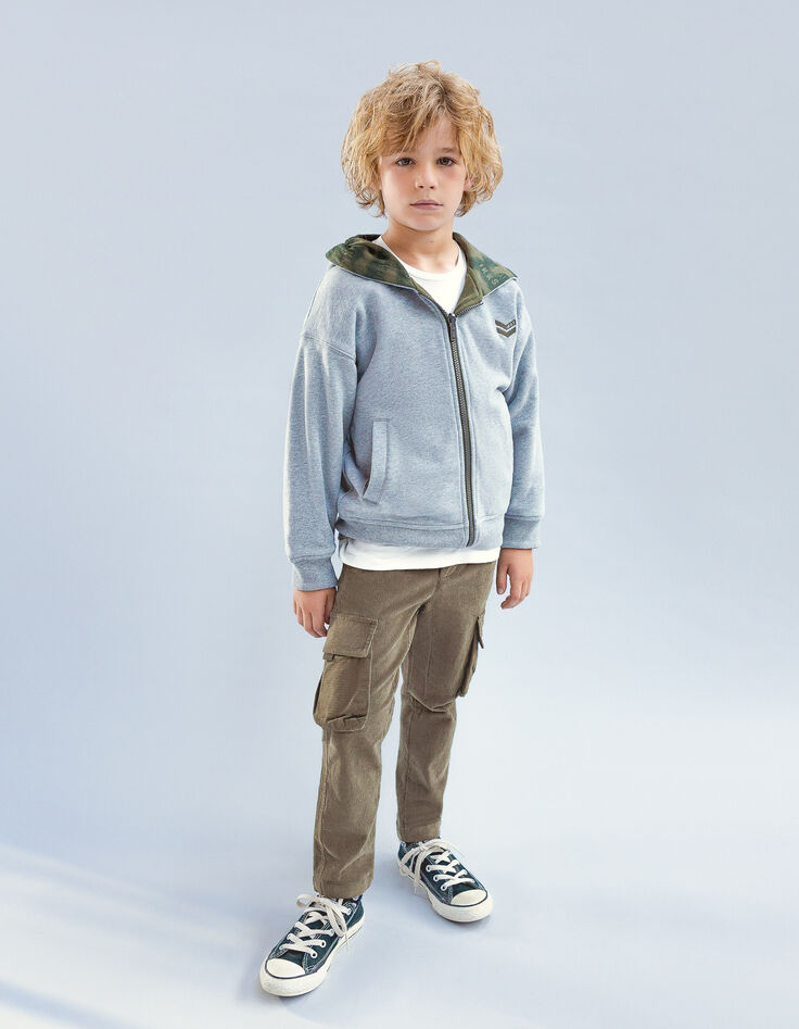 Boys’ khaki/grey reversible hooded cardigan-9