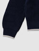 Jersey azul punto cuello crudo letra lentejuelas niña-5