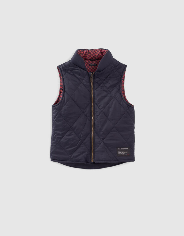 Blauer 2-in-1-Jungenparka mit roter Steppweste mit Karos-6