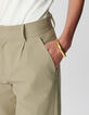 Women's khaki balloon pants with darts-5